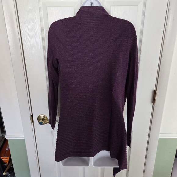 Eileen Fisher Purple Textured Knit Open Front Cardigan Cotton Linen Blend Small - Picture 8 of 8